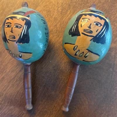 Pair of Hand-Painted Gourd Maracas – Tribal/Egyptian Folk Art 