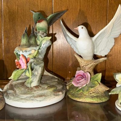 Porcelain Bird Figurine Set – Roadrunner, Hummingbird, Dove, and Meadowlark Sculpture