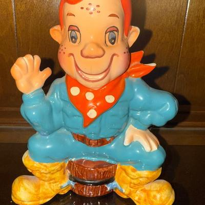 Vintage Cowboy Character Ceramic Bank – Hand-Painted Barrel Coin Slot Figurine