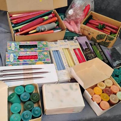 Large Assorted Candle Lot – Tapers, Votives, Mixed Colors
