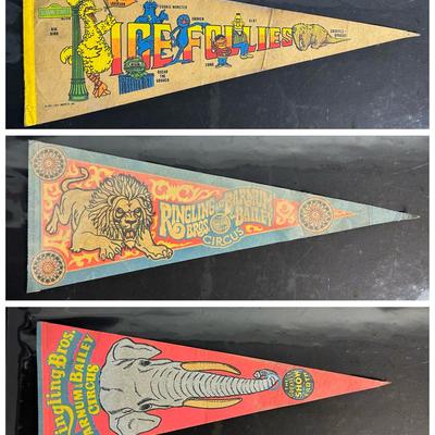 Vintage Pennants: Ringling Bros & Barnum & Bailey Circus, plus Sesame Street Ice Folies