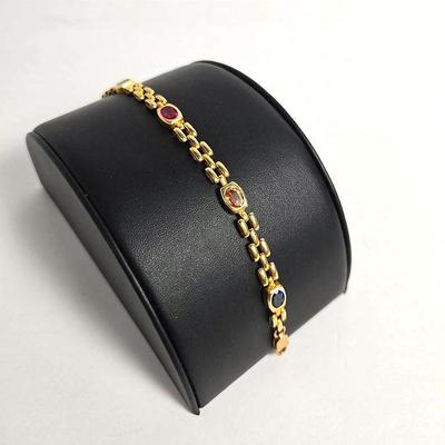 14K Marked Gold Multi-color Stone  7.5" Bracelet 