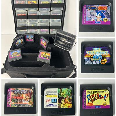 Sega Game Gear Game Cartridges, Travel Case And Super Wide Gear Magnifier