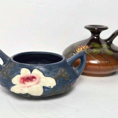 Vintage Weller Lowelsa Low Jug Vase 3.5" & Roseville Magnolia Open Sugar 2.5"