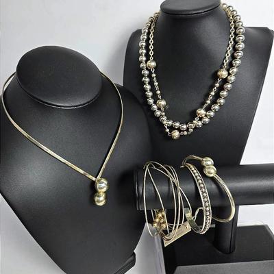 Sterling Silver (Marked Or Tested) Jewelry: Torque Necklace, Bangle Bracelets And More
