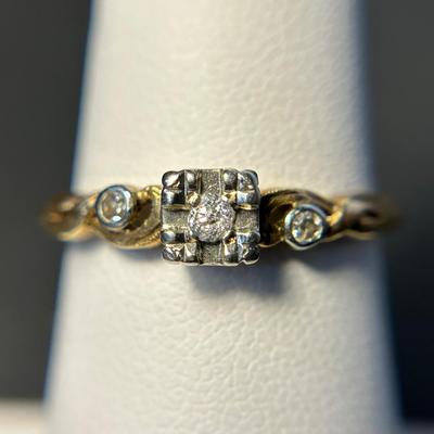 14K Marked Gold Diamond Ring - Size 6.75