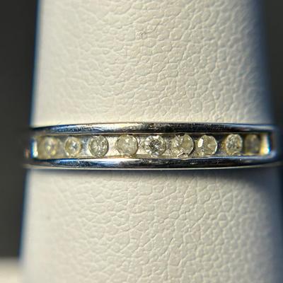 10K Marked White Gold Channel Set Diamond Ring - Size 7