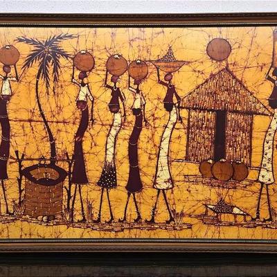 African Batik Village Scene - 34x46”