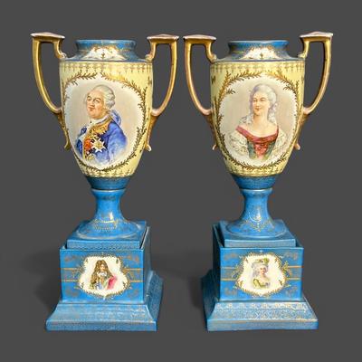 Antique Royal Vienna Porcelain Portrait Urns - 14.5” Tall