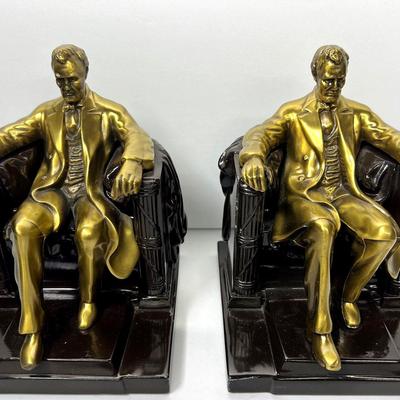 Vintage Philadelphia Manufacturing “Abraham Lincoln In The Chair” Bookends