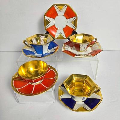 Vintage Art Deco Fraureuth German Porcelain Gilded Demitasse (4) - Stamped Wiilhelm Kunst