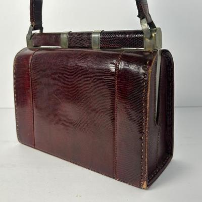 Vintage Lizard Skin Handbag - 9.25x3.5x6.25" With 5" Strap Drop