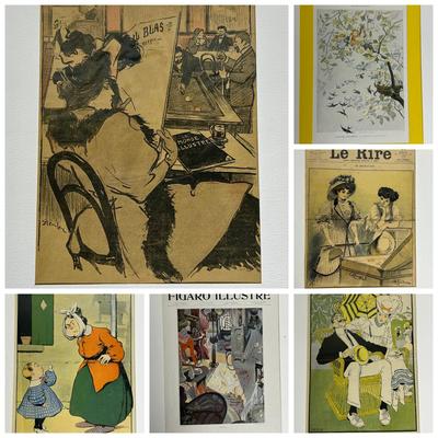 Antique 1880s-1900s French Magazine Covers & Illustrations - 24x18” Matted
