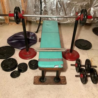 Vintage Dan Lure Brooklyn, NY Weights, Bench, And Ball