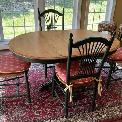 Green Wood Top Oval Dining Table + 4 Chairs