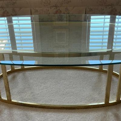 Brass Glass Top Oval Coffee Table