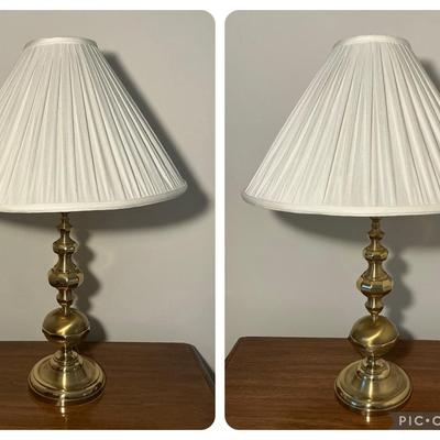 2 Brass Table Lamps w/ Waterford Shades