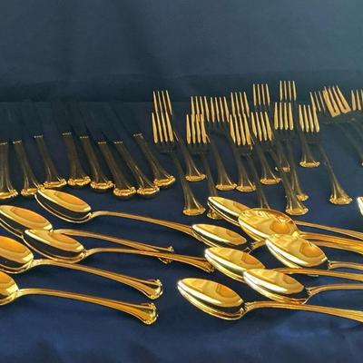 Gold Tone Flatware Set For 12 