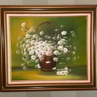 T. Bailey Daisy Flower Basket Painting