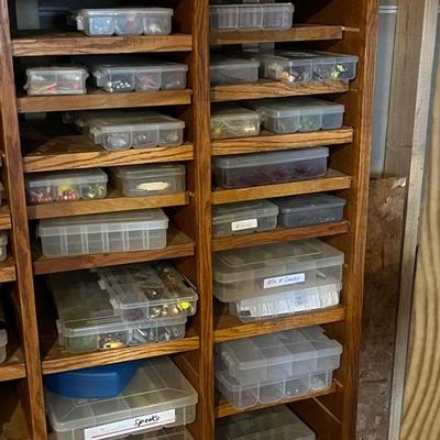 Fishing Addict Mystry Lot ~ Ft. Lures, Flyfishing, Baits & More Including Shelving Storage Wall Unit