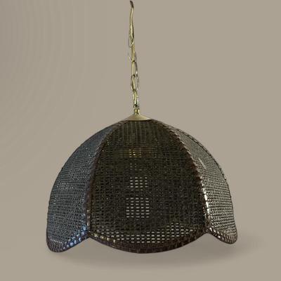 Vintage 70's Rattan Swag Light Fixture 