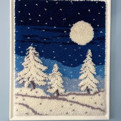 Vintage Large Framed Latchhook Winter Stary Night  