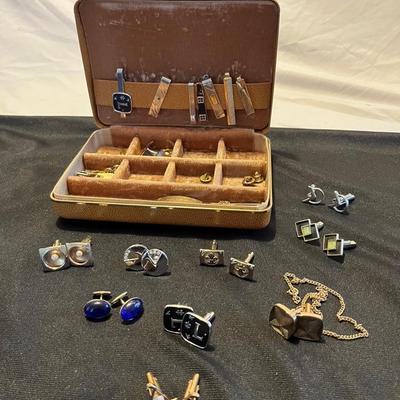 Vintage Cufflinks And Tie Pins Collection Plus Jewelry Box