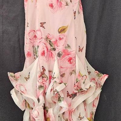 Vintage Custon Ruffled Gown – Pink Rose & Butterfly 