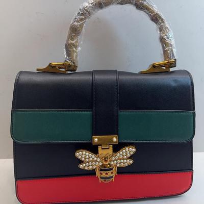 Bamboo Handle Bumble Bee Faux Leather Handbag