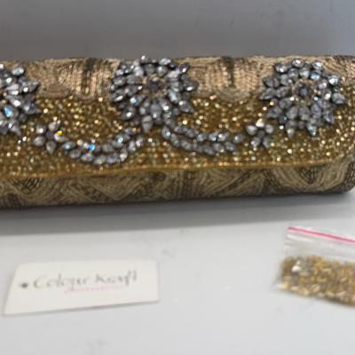  gold beaded and rhinestone studded evening bag, 