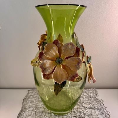 Decorative Glass Vase with floral embellishments