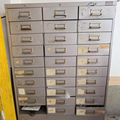 30 Drawer Metal Cabinet And Contents