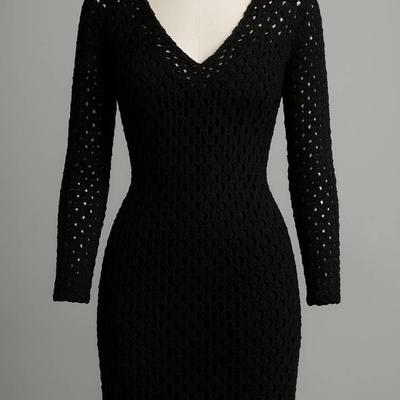 Dolce & Gabbana Black Crochet Knit Dress – Long Sleeve, Size Approx S\\n