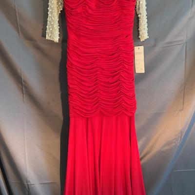 “Janique” Red Embellished Neckline Formal ￼Gown