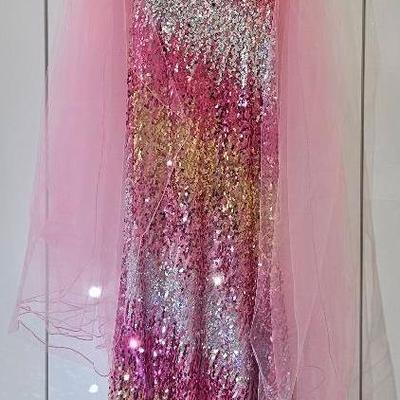 Jovani Sequin Strapless Gown – Pink Gold Ombre, Size 6