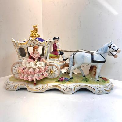 Dresden-style Porcelain figurine Horse & Carriage
