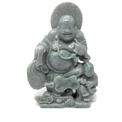 Carved Jade Laughing Buddha Sculpture 