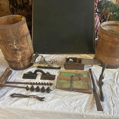 Assorted tools and barrels Stanley number 55 with cutters