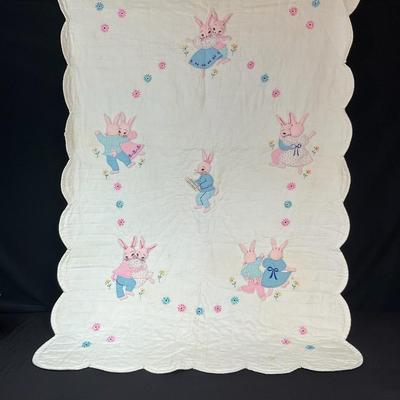 Hand Made Quilt With Dancing Bunnies