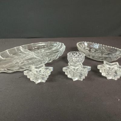 Crystal Serving Pieces And Candle Holders