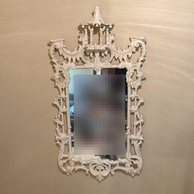 1960’s White Lacquered Chinese Chippendale Pagoda Mirror