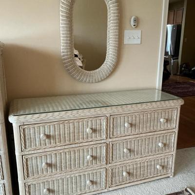 Low Wicker Dresser And Mirror