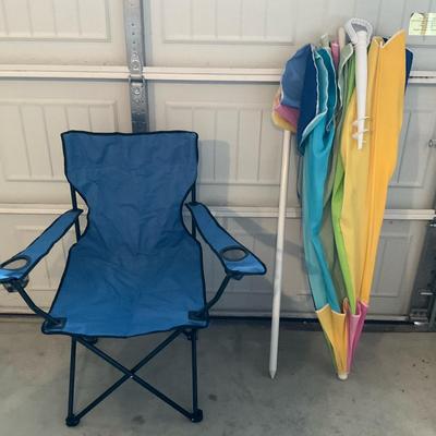 Beach, Umbrella and Stadium Chair with 2 Cup Holders