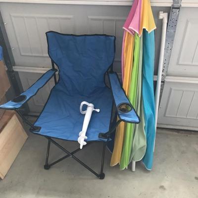 Sling Chair With Umbrella And Ground Spike