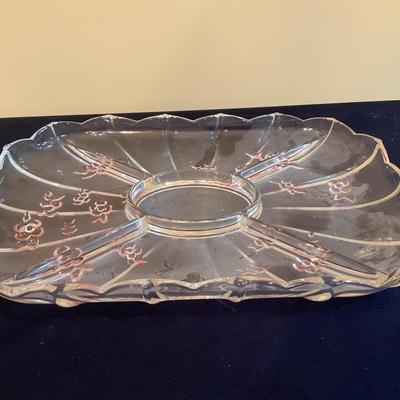 Vintage Platter With Five Sections And Pink Flowers 