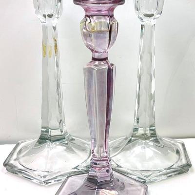 Clear-Cut Glass Candlestick Arrangement