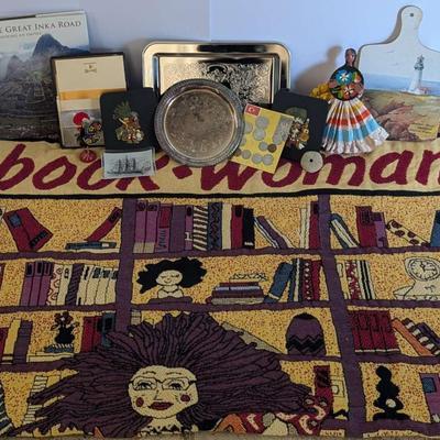 Eclectic Cultural & Collectible Lot with "Bookwoman" Throw