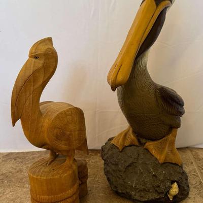 Pair of Pelican Sculptures – Wood Carved & Florentine Art Studio