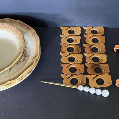 Vintage Stoneware Plates with Autumn Decor Accents
