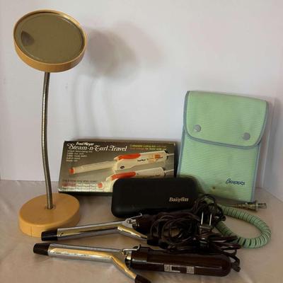 Vintage Hair Styling Appliance Lot – Curlers, Irons, Auto-Curler, Mirror & More
